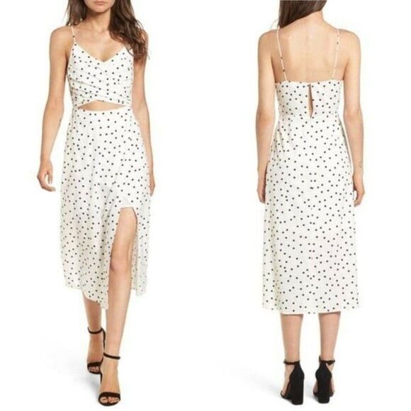 Lush Ivory Black Polka Dot Crossover Wrap Dress Size Small - Picture 1 of 13